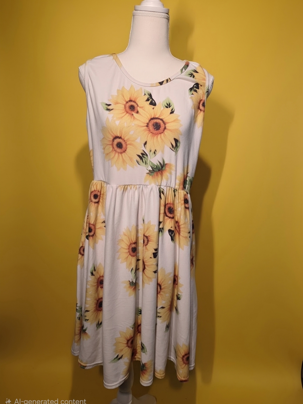 Sunflower Print Midi Dress in Yellow and White